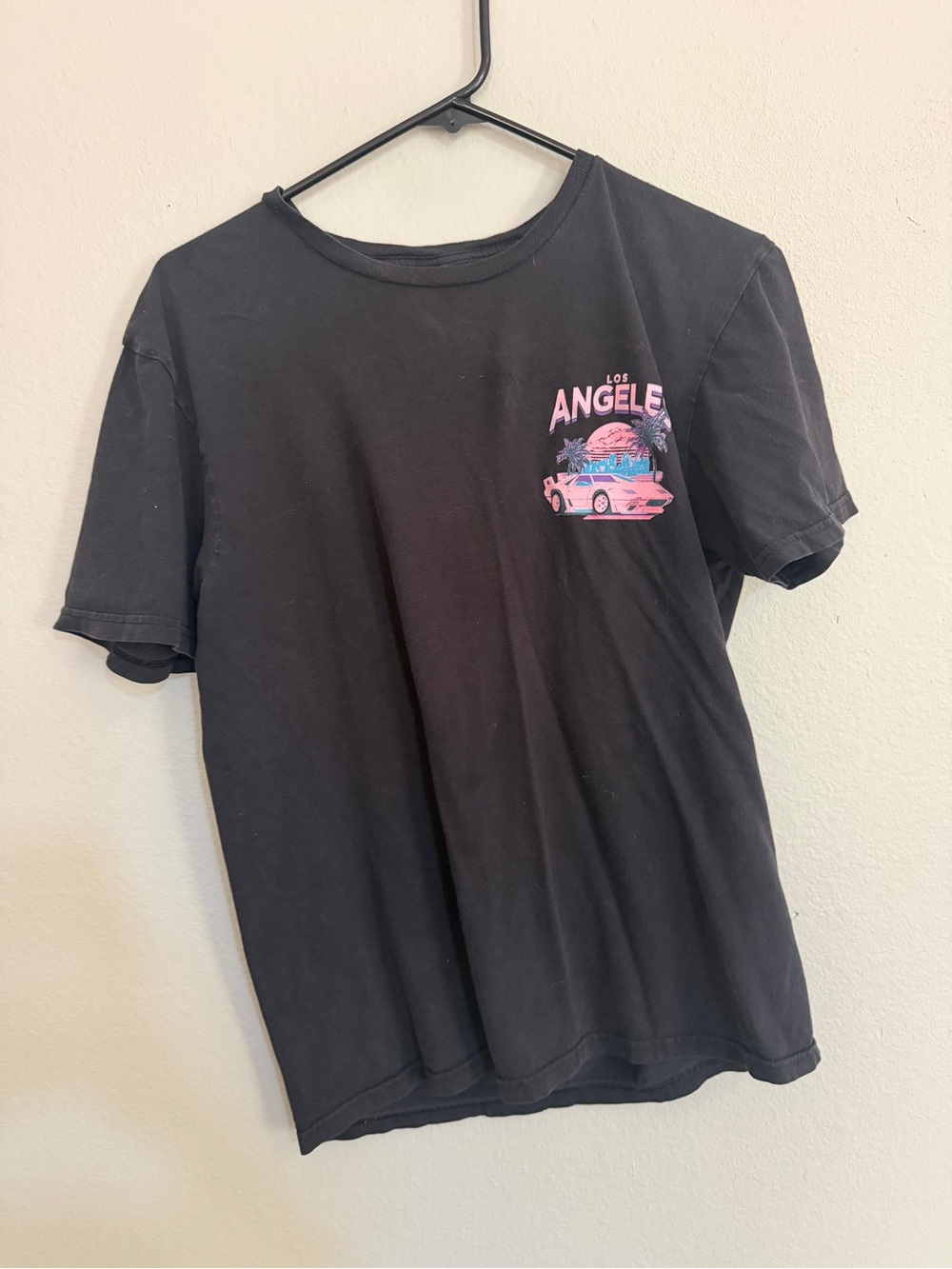 Men's Black Short-Sleeve Tee with Pink Los Angeles Graphic